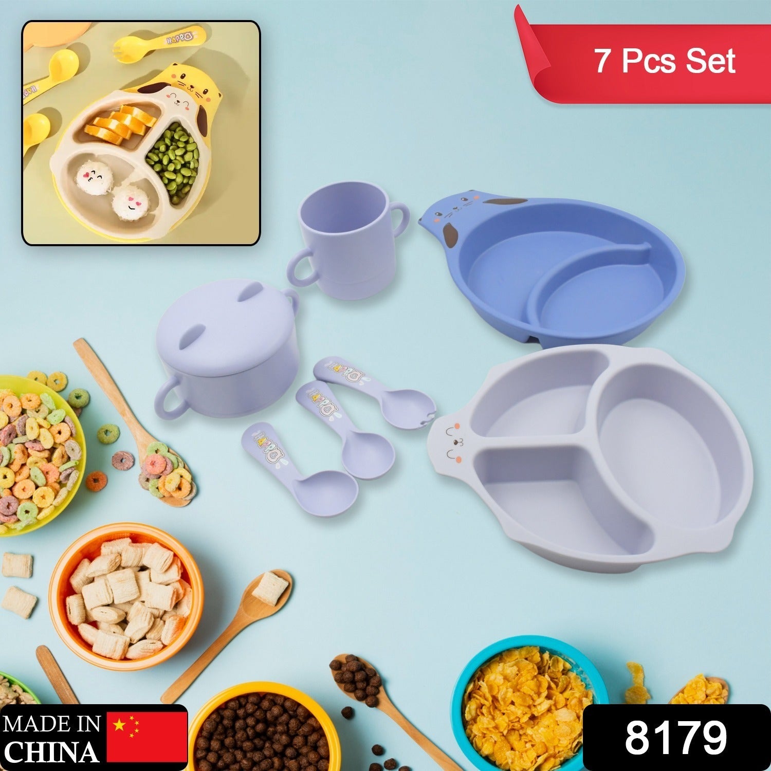 Baby Feeding Set for Kids and Toddlers,Children Children Dinnerware Set - Bamboo Fibre Feeding Set for Kids, Cartoon Design Plate, Cup, Spoon, Fork and Chopsticks, Tableware Cutlery for Kids Microwave & Dishwasher Safe (7 Pcs Set) Baby Feeding Set for Kids and Toddlers,Children Children Dinnerware Set - Bamboo Fibre Feeding Set for Kids, Cartoon Design Plate, Cup, Spoon, Fork and Chopsticks, Tableware Cutlery for Kids Microwave & Dishwasher Safe (7 Pcs Set)